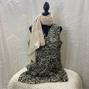 KAREN SCOTT Women’s Animal Print Blouse Sz L Bone Green Beach Elegant Classy